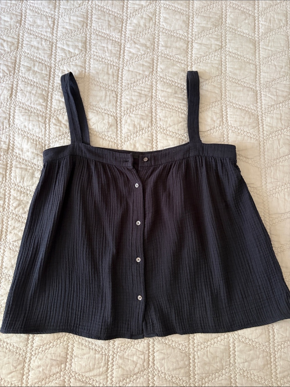 Jenni Kayne Cypress Black Button-Front Cotton Gauze Sleeveless Tank Top sz Large
